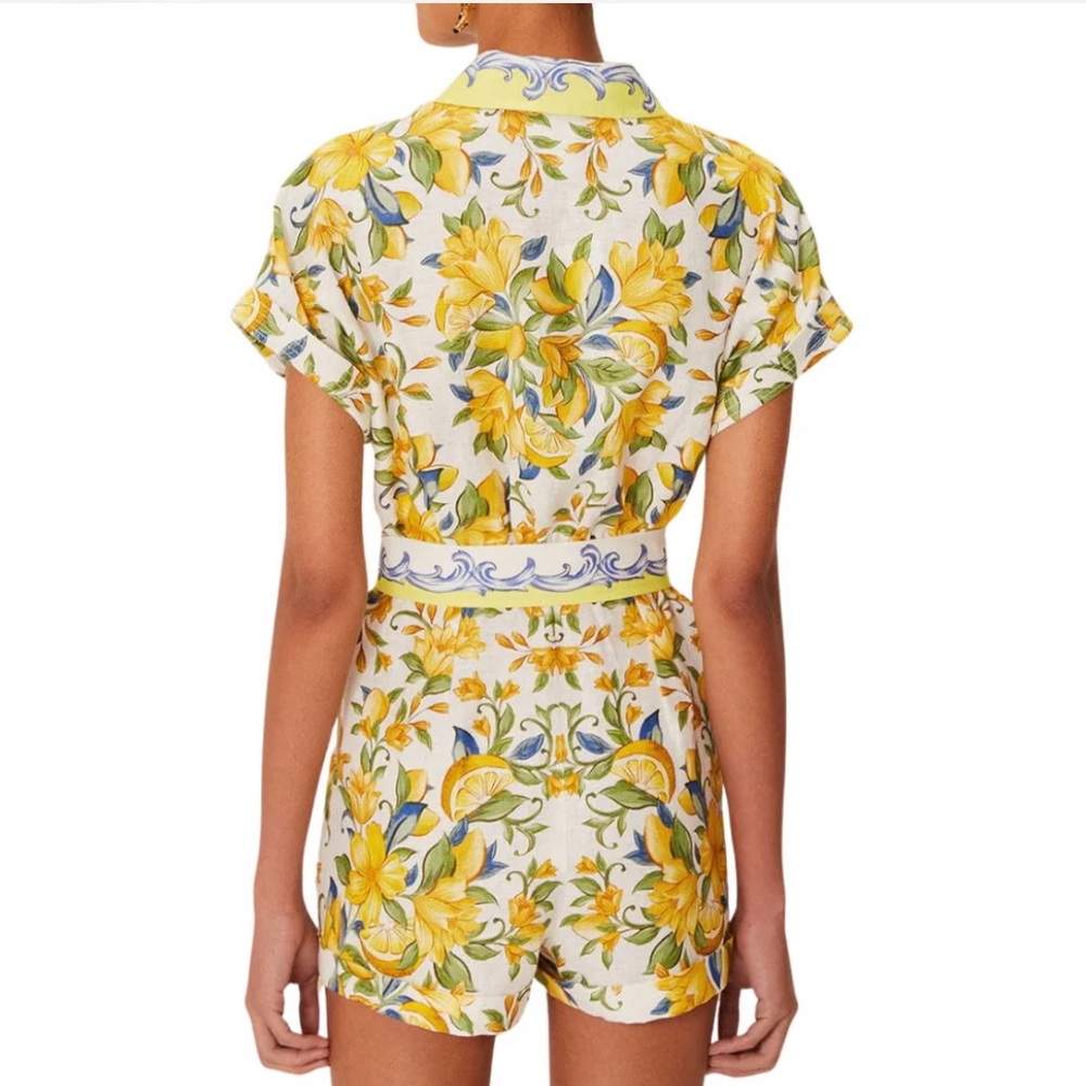 New! 🍋🇮🇹✨FARM RIO SICILY SCARF Euroflax Premium OFF WHITE Romper size L - Picture 2 of 4